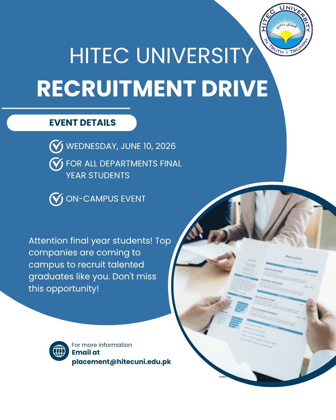 Recruitment Drive 2026 by HITEC University