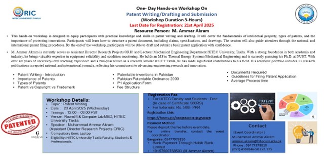 Workshop on "Patent Writing, Drafting, and Submission"